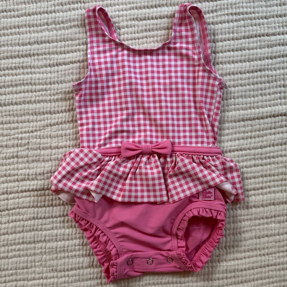 LIKE NEW- Ruffle Butts Pink Gingham Checkered Baby Swimsuit